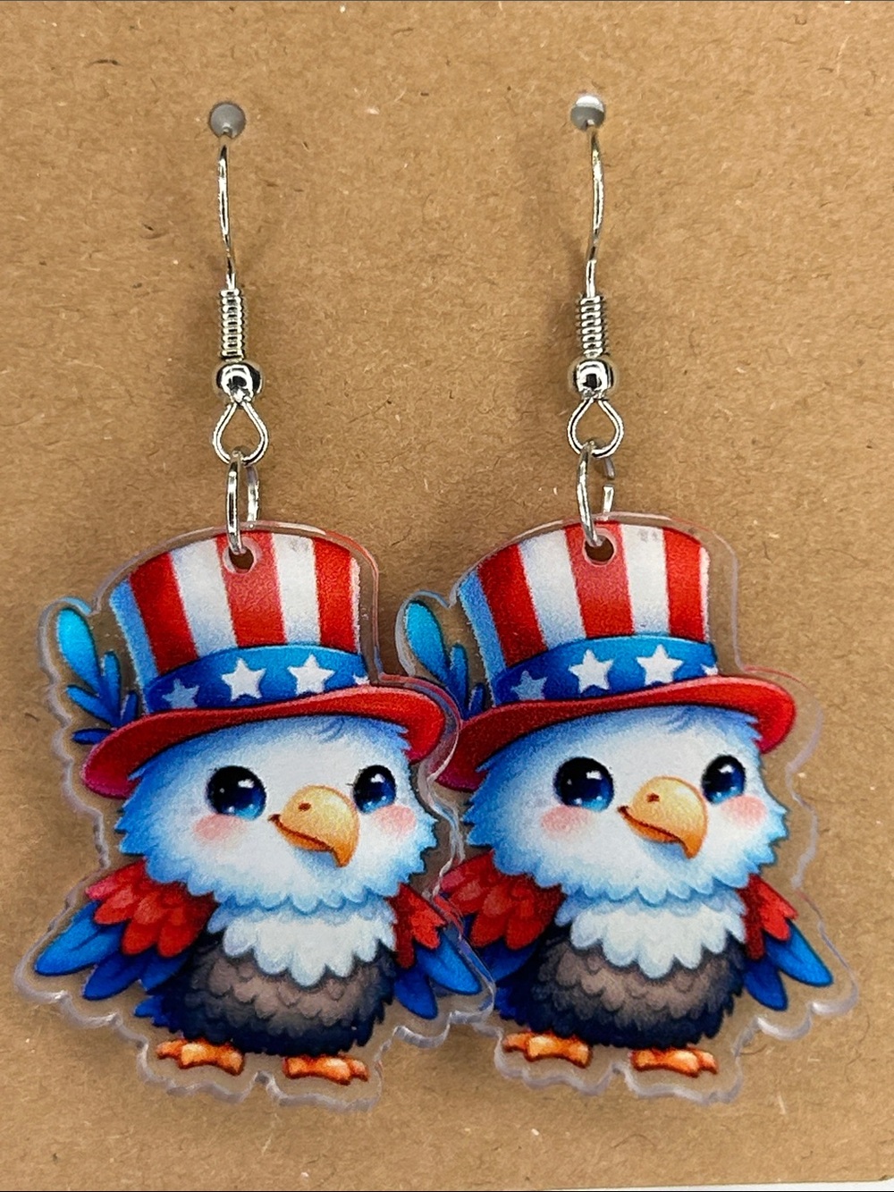 Patriotic Eagle Acrylic Dangle Earrings - Red, White & Blue Fashion Jewelry